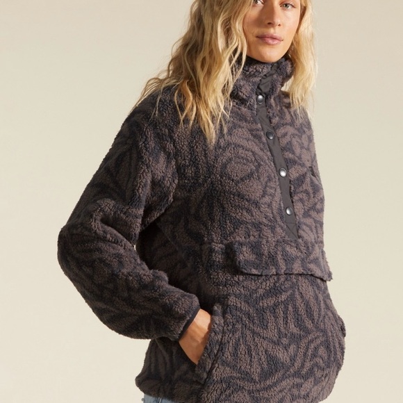 Billabong Switchback Pullover Womens Half-Snap Jacket - Charcoal NWT - Picture 3 of 11